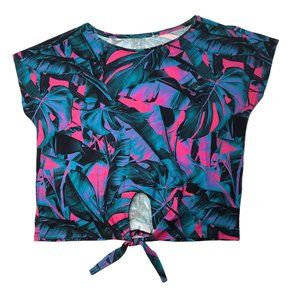 New NWT 4F Crop Top Shirt, Blue Pink Tropical Print Women's M, Floral, Hawaiian